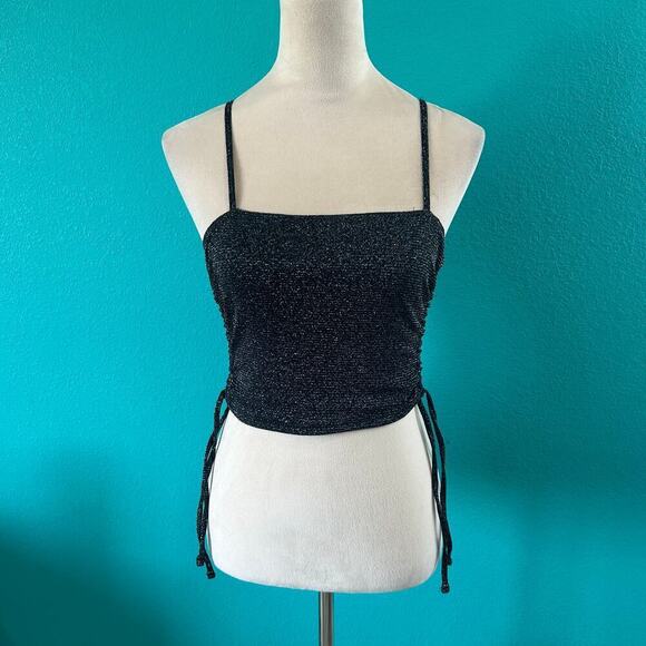 Hollister Black Glitter Cinched Top Cropped Fitted Glam Womens Size S - Picture 3 of 6